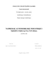 NAPREDAK AUTOMOBILSKE INDUSTRIJE I NJEZIN UTJECAJ NA ČOVJEKA