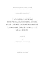 Važnost pravodobnog komuniciranja s medijima u doba krize uzrokovane koronavirusom na primjeru ministra zdravstva Vilija Beroša