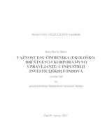 Važnost ESG čimbenika (ekološko, društveno i korporativno upravljanje) u industriji investicijskih fondova