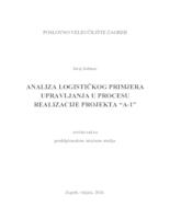 prikaz prve stranice dokumenta Analiza logističkog primjera upravljanja u procesu realizacije projekta "A-1