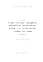 prikaz prve stranice dokumenta Analiza populizma u političkoj komunikaciji predsjedničkih kandidata na predsjedničkim izborima 2019. godine